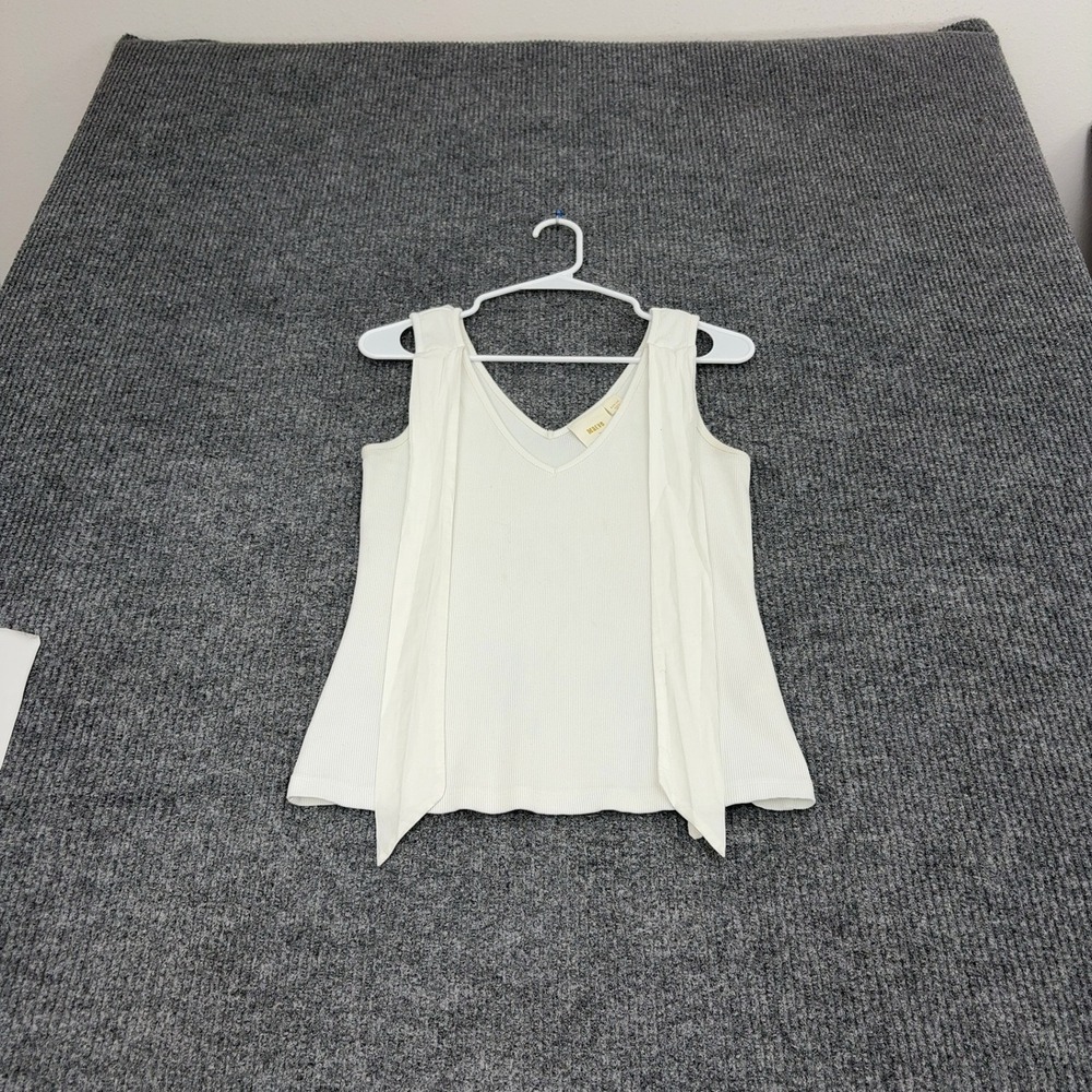 Maeve Tank Top Women Medium White Cotton Ribbed V-Neck Tie Shoulder Summer Style